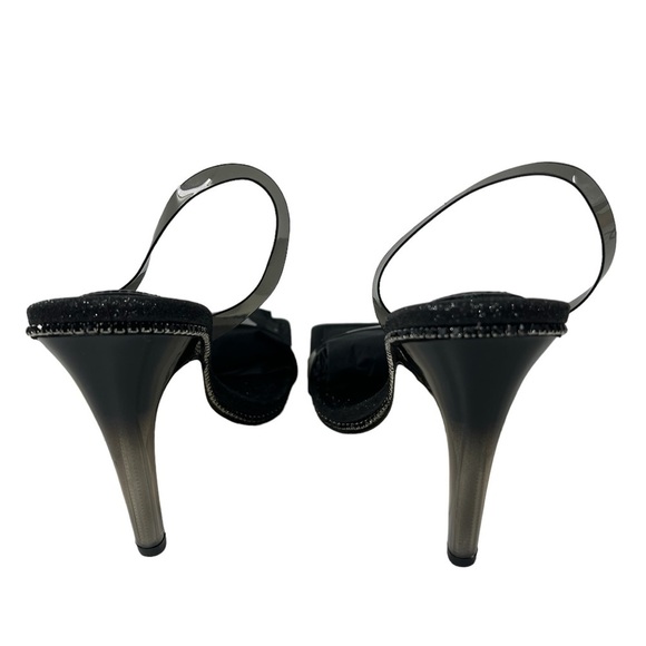 NIB Good American Black Glitter Lucite Sling Back w/ Rhinestone Accents 8.5 - Picture 6 of 7